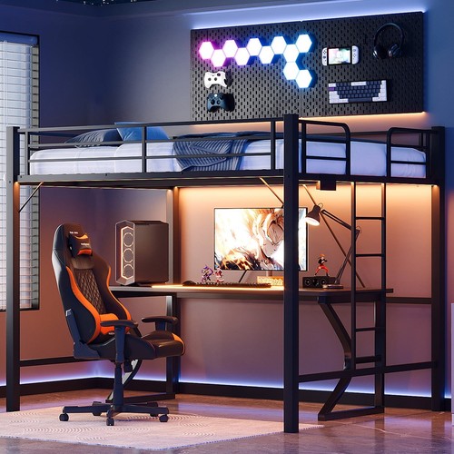 Loft bed queen size with - size, led