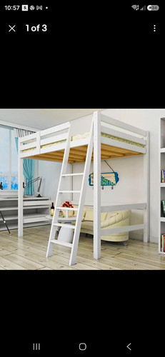Ikea white wooden loft bed - white,