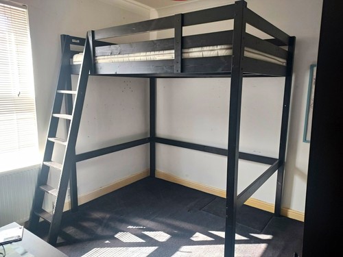 Black wood loft bed - wood,